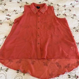 Coral blouse with pearls - size L
